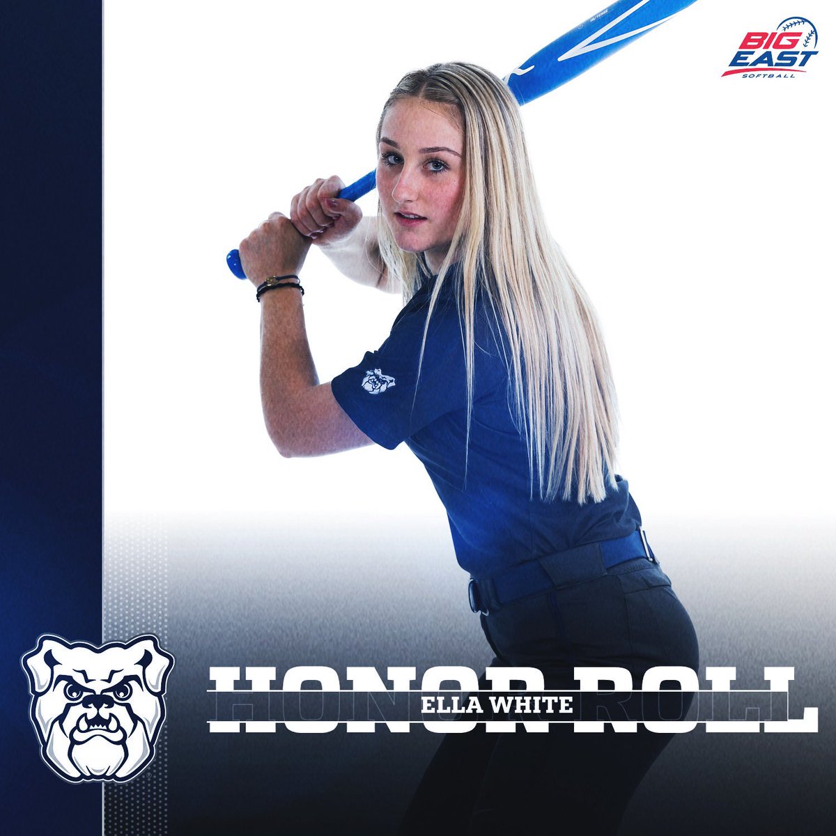 ButlerSoftball's tweet photo. Congratulations to Ella White for being named to the BIG EAST Honor Roll as announced on Monday by the conference!!!
🔗https://t.co/yHOSwVxNFN 

#ButlerWay https://t.co/kNsb15xLyx