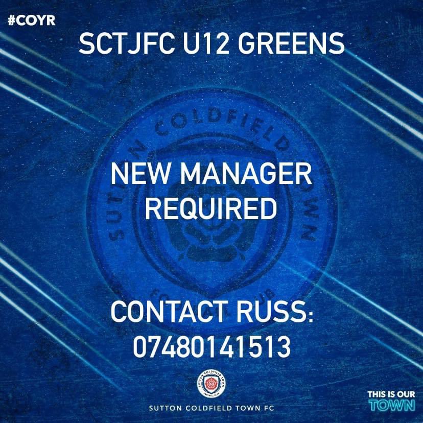 Sutton Coldfield Town Juniors FC (@sctjfc) on Twitter photo <a href="/SCTJFC/">Sutton Coldfield Town Juniors FC</a> U12 Greens are on the look out for a new manager for there existing squad!
For more information please contact Russ on:
07480141513 <a href="/SCTJFC/">Sutton Coldfield Town Juniors FC</a> U12 Greens are on the look out for a new manager for there existing squad!
For more information please contact Russ on:
07480141513