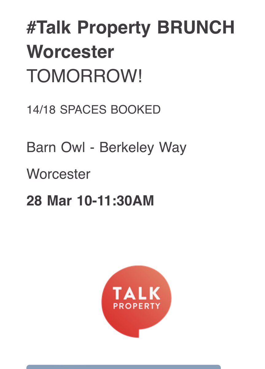 TalkBusinessUK's tweet photo. Hi #WorcestershireHour it must be #property time ?
Just 3 SPACES LEFT for the #TalkProperty brunch tomorrow
BOOK HERE
@TalkBusinessUK
https://t.co/tHIdfxBfcy https://t.co/yEFHjbG1O8