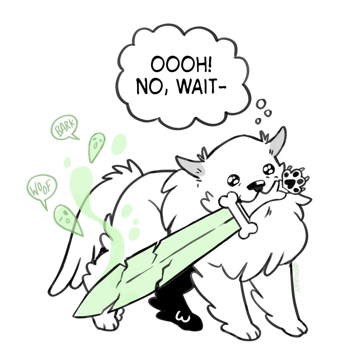 byelacey's tweet photo. dog with a haunted sword, what crimes will you commit? 👻⚔️ https://t.co/oilnlrMooE