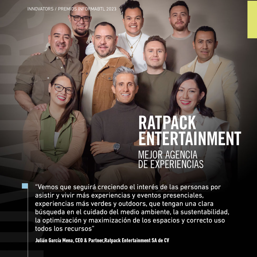 InformaBTL's tweet photo. Innovators 2023 
Mejor agencia de experiencias: RATPACK ENTERTAIMENT 

#informabtl #entertainment #experience https://t.co/gQK4INMpAn