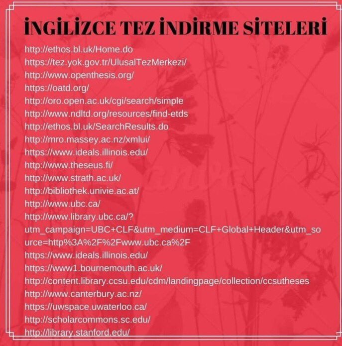 egitimvemotivas's tweet photo. Yabancı dilde yazılmış tezleri indirebileceğiniz siteler👇🏻 https://t.co/rpPb1tlTTZ
