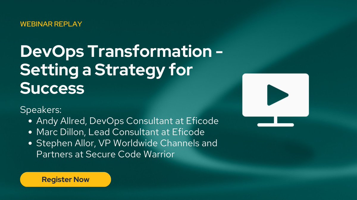 SecCodeWarrior's tweet photo. Does your organization have a #DevOps strategy? Learn how to create a DevOps transformation strategy with the right tools, processes, and automation to gain a competitive advantage.

Check out this webinar replay to learn more. 

https://t.co/LA2xkZEifK https://t.co/6eMgrDUOth