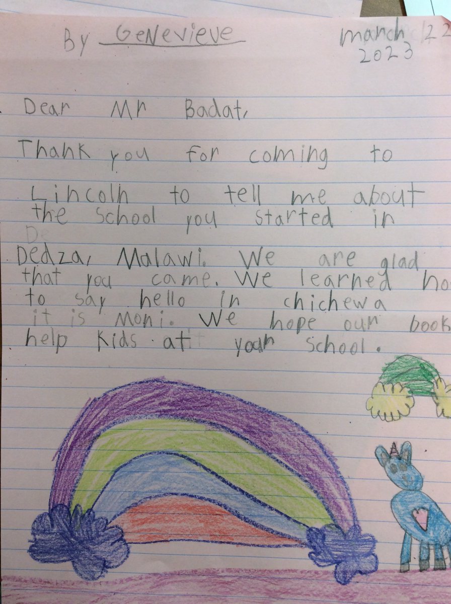 First Graders in club wrote thank you letters to Mr. Badat for teaching them about how our books will help kids at Nanza Primary School in Dedza, Malawi. 📚📚<a href="/LkwdLincoln/">Lincoln Elementary</a>