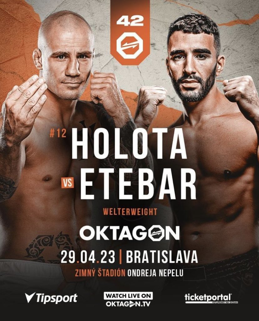 OktagonOfficial's tweet photo. 🚨 FIGHT ANNOUNCEMENT 🚨 

Václav Holota (7-1) 🇨🇿 looks to extend his winning run when he takes on promotional newcomer and hard hitter, Liam Etebar (8-2) 🇬🇧 at OKTAGON 42.

A welterweight ranking is up for grabs in Bratislava on April 29.

Buy tickets👇🏼
🎫https://t.co/y8oeB8gHpg https://t.co/UaQziS4CY3