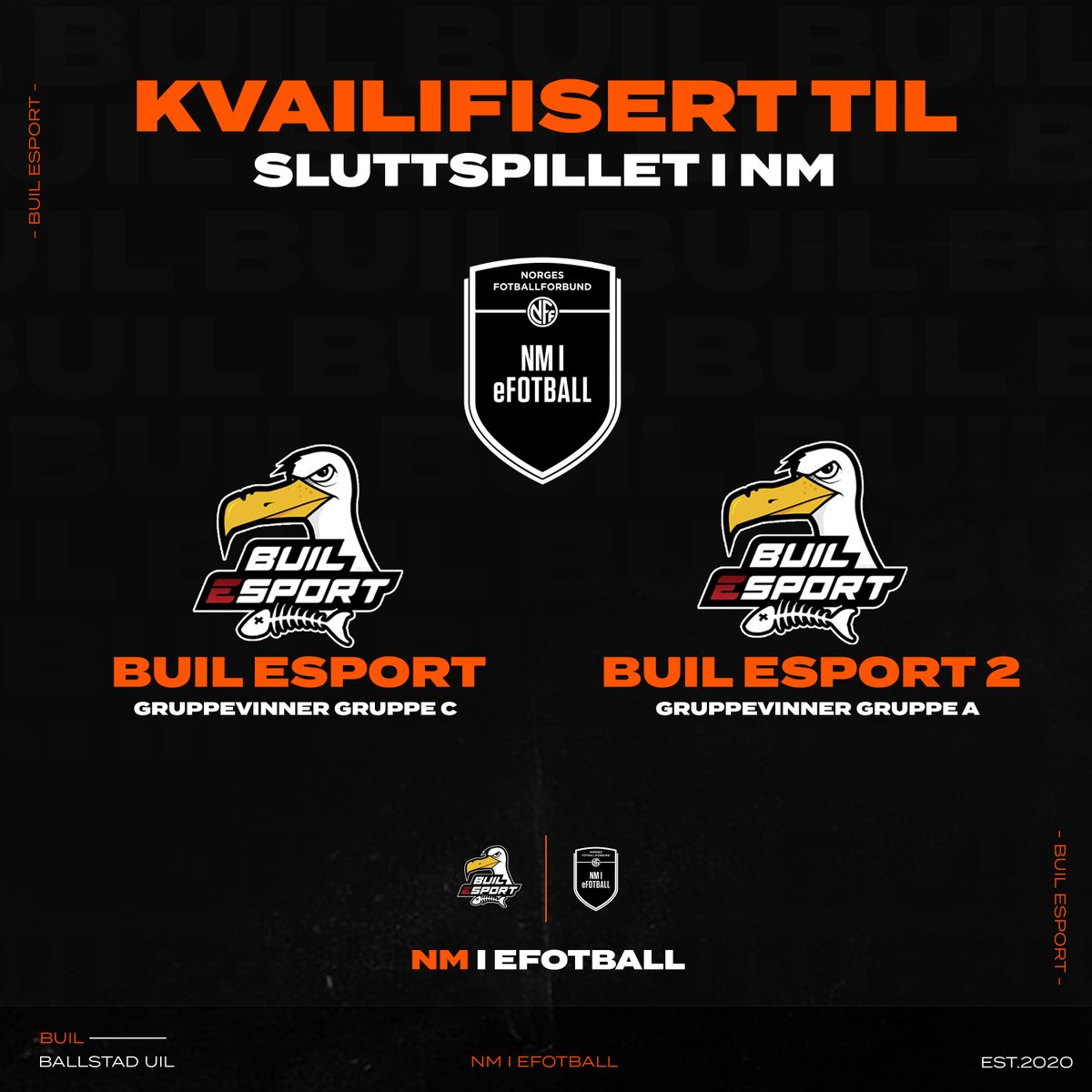 VI ER VIDERE TIL SLUTTSPILLET I NM🤩 BUIL 1 &amp; 2 leverer så til de grader, og tar begge hjem gruppeseieren i sine grupper! 2 av lagene våre er dermed topp 16 i Norge🧡🖤 Vi er også veldig stolt over BUIL 3 som har kommet seg helt til NM runde 3, en stor prestasjon av dem👏