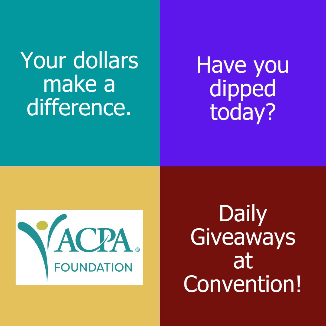 ACPAFoundation's tweet photo. Have you dipped today?
Each donation to the Foundation is an investment in the future of ACPA. Donations can be directed to a specific entity group or initiative. Support your favorite today!
#ACPAFoundation #ACPA23 #PathTo100 https://t.co/g4dvb6vxbj