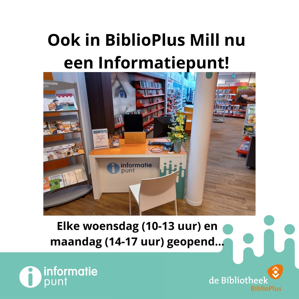 biblioplusje's tweet photo. Op woensdag 1 maart is het Informatiepunt BiblioPlus in Mill geopend. En inmiddels weten de inwoners ons ook te vinden.

#Mill #digitaal #overheid #biblioplus #informatiepunt https://t.co/I6JJXAXGtL