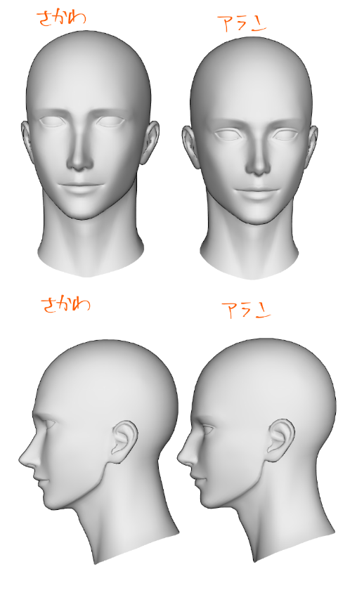 クリスタの3Dヘッドモデルを弄り倒して、とりあえず自PCのくせにぜ～～～～～～んぜん描けないロトあだ極道とVOIDHO4のヘッドモデル作ってた。描けん。なんだこいつら 