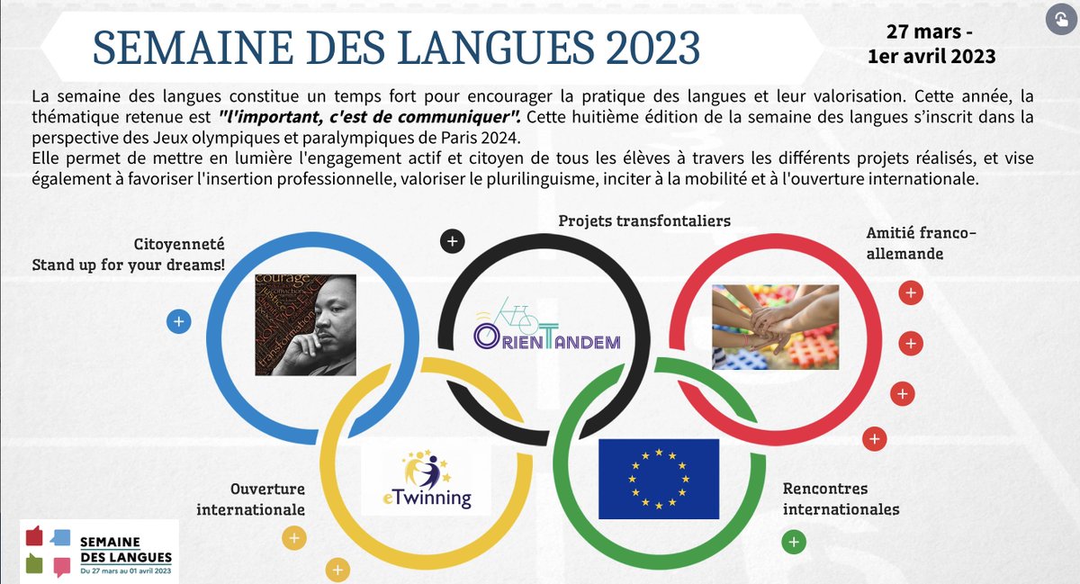 Top départ de la #semainedeslangues !
Mise en lumière des 13 langues enseignées dans l'<a href="/acstrasbourg/">Académie Strasbourg</a>.
Partenariats transfrontaliers, amitié 🇫🇷🇩🇪, ouverture internationale et hommage à la langue de Shakespeare avec le concours Stand up your dreams...
👉 bit.ly/3lFIdlN