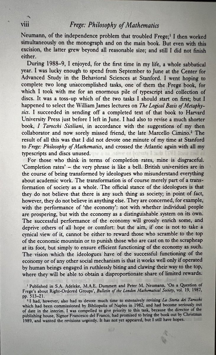 s_everson's tweet photo. Michael Dummett’s despairing judgement on the degradation of academia and the need to avoid complicity in that is well worth revisiting. https://t.co/zKfGpOX38w