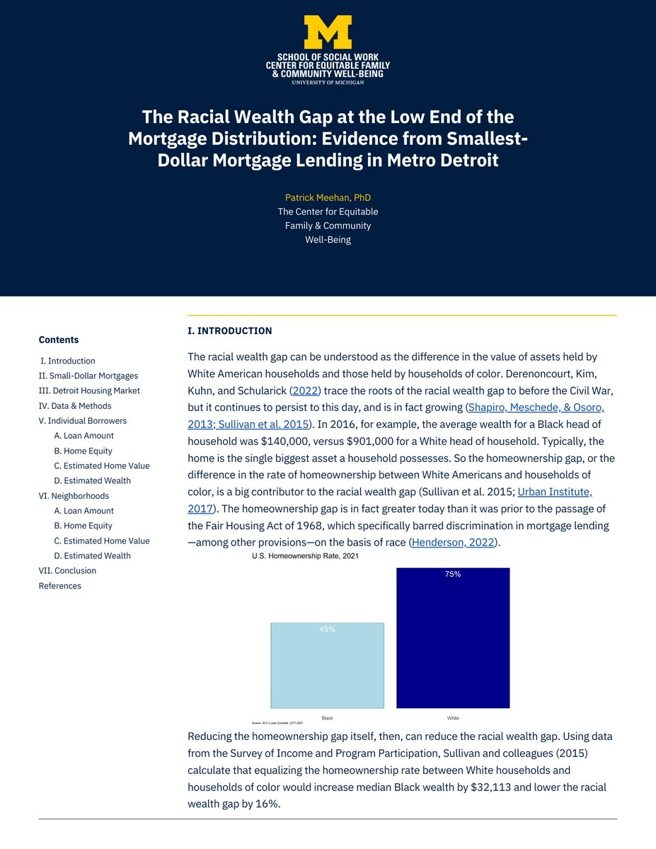 equity_4all's tweet photo. Hot off the press! New white paper drop: @PatrickM_MSW "Racial Wealth Gap at the Low End of the Mortgage Distribution: Evidence from SmallestDollar Mortgage Lending in Metro Detroit." #AcademicChatter #ResearchPaper #HousingCrisis @UMSocialWork 
Link: https://t.co/eb517m45rD https://t.co/QoQIGcO7Lo