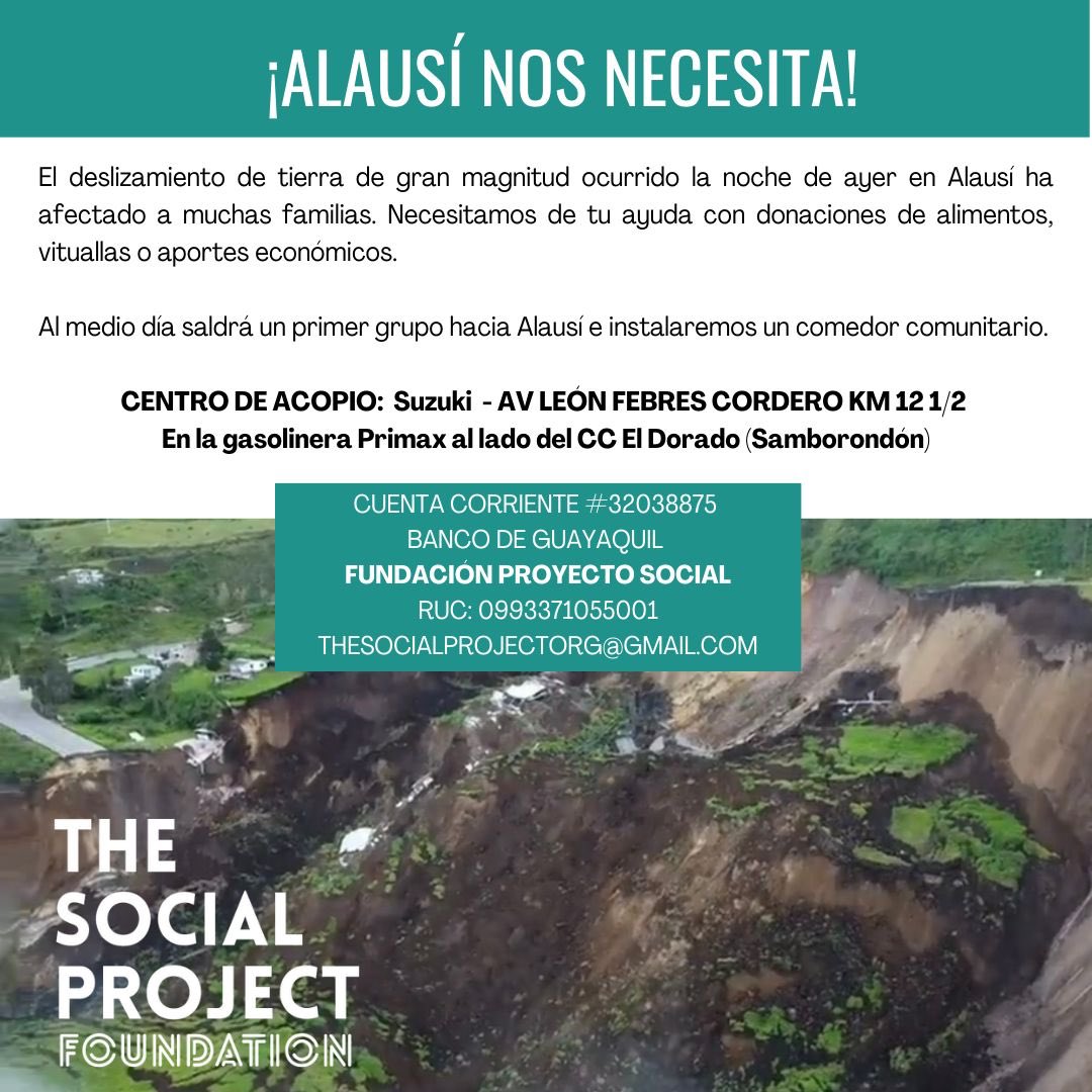 ezequielcastros's tweet photo. @pamela_cortesss Hola Pamela, con The Social Project estamos trabajando. Al medio día saldremos a Alausí para instalar un comedor comunitario para las víctimas y equipos se respuesta   Gracias por tu apoyo @TheSocialProje2                 https://t.co/XvdGE673SW https://t.co/5233pYLQ1X