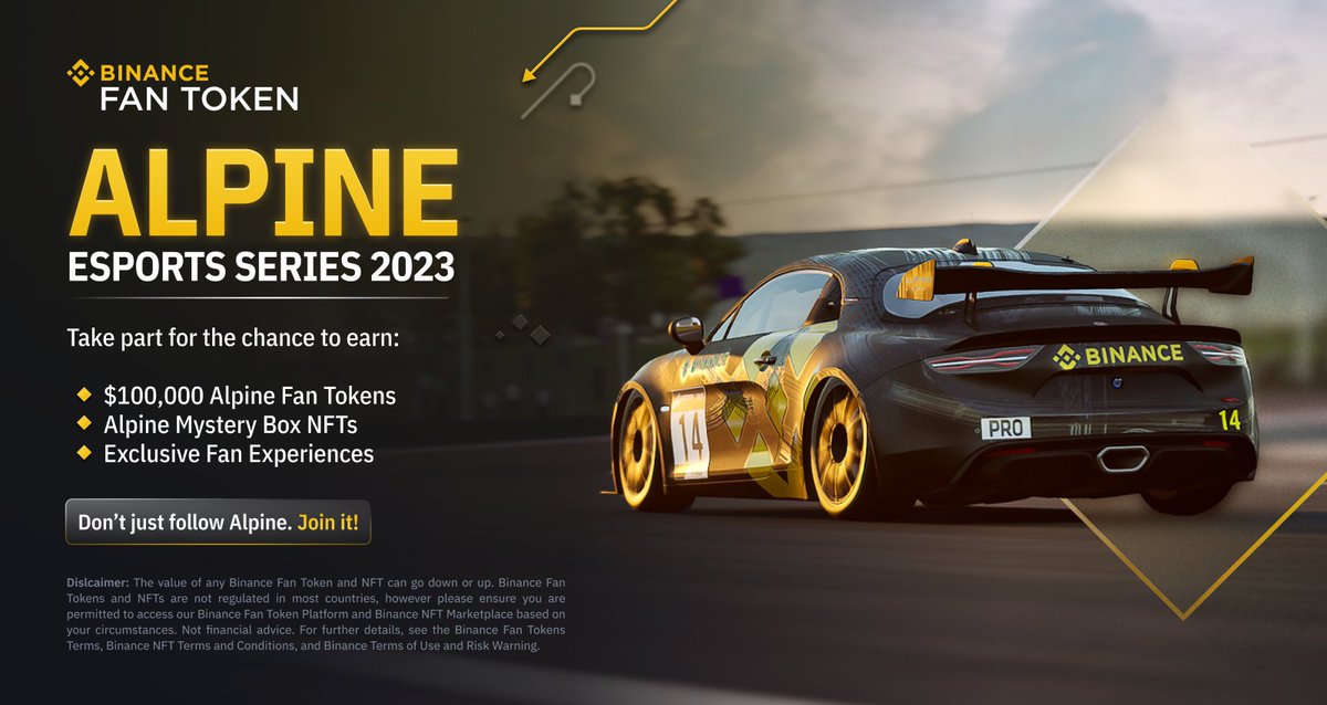 BinanceFanToken's tweet photo. @BinanceFanToken is thrilled to announce its presence again this year for the Alpine Esports Series 2023! @AlpineEsports 

Stay tuned for more updates! 🏎️ 

#AES2023 #PoweredbyBinance https://t.co/PFSuRbmWqr