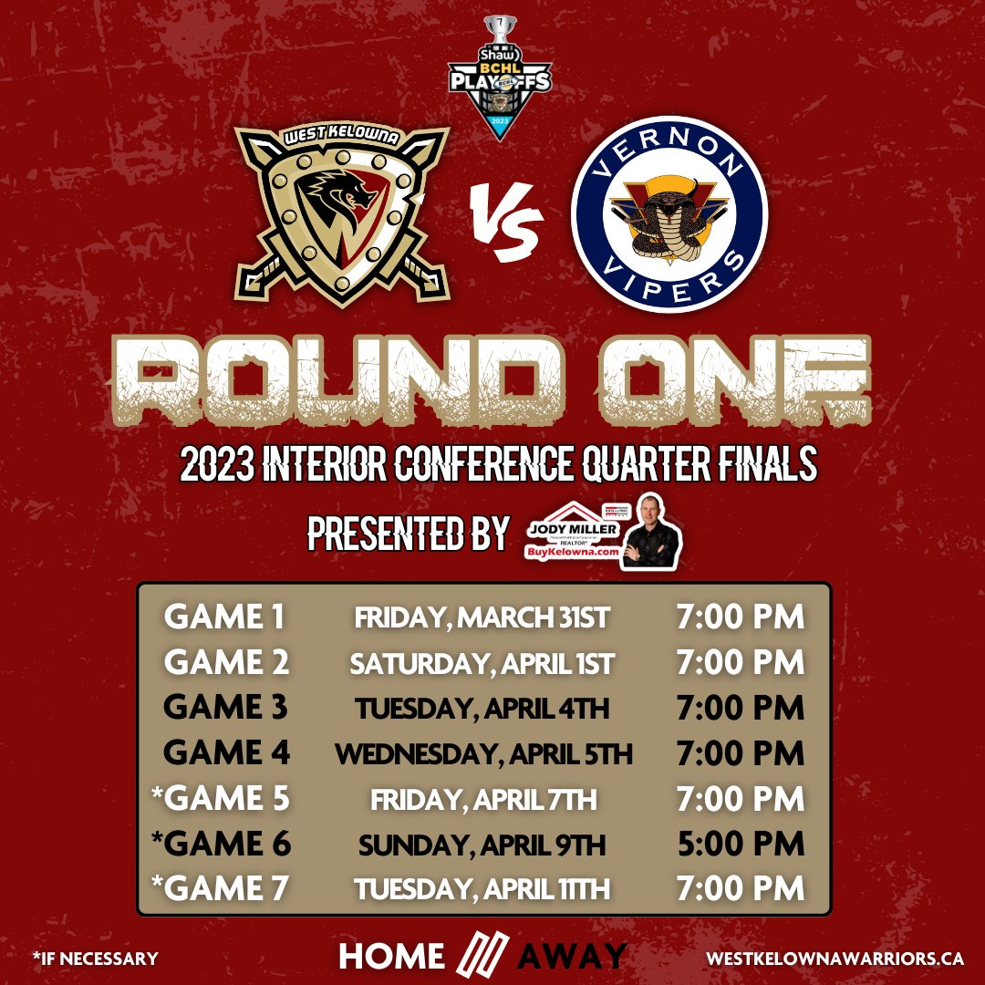 NEWS: For the second consecutive season and fifth time since 2007, the Warriors will meet the <a href="/VernonVipers/">Vernon Vipers</a> in the <a href="/BCHockeyLeague/">BCHL</a> Playoffs, powered by Shaw!

DETAILS/SCHEDULE 📝 | bit.ly/WKWVERPlayoffM…

#BCHL