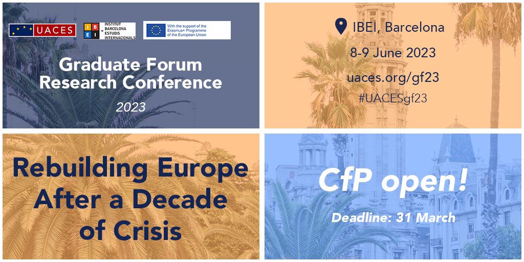UACESgf's tweet photo. 📢Submit your paper by this Friday! #CfP

Join us for the @UACESgf Research Conference on 'Rebuilding Europe After a Decade of Crisis' @IBEI in Barcelona.
We have 40 funded places of up to 150GBP for your travel &amp; accommodation. 
👉https://t.co/tGgaDPX5Ry https://t.co/ApSw35DbHZ
