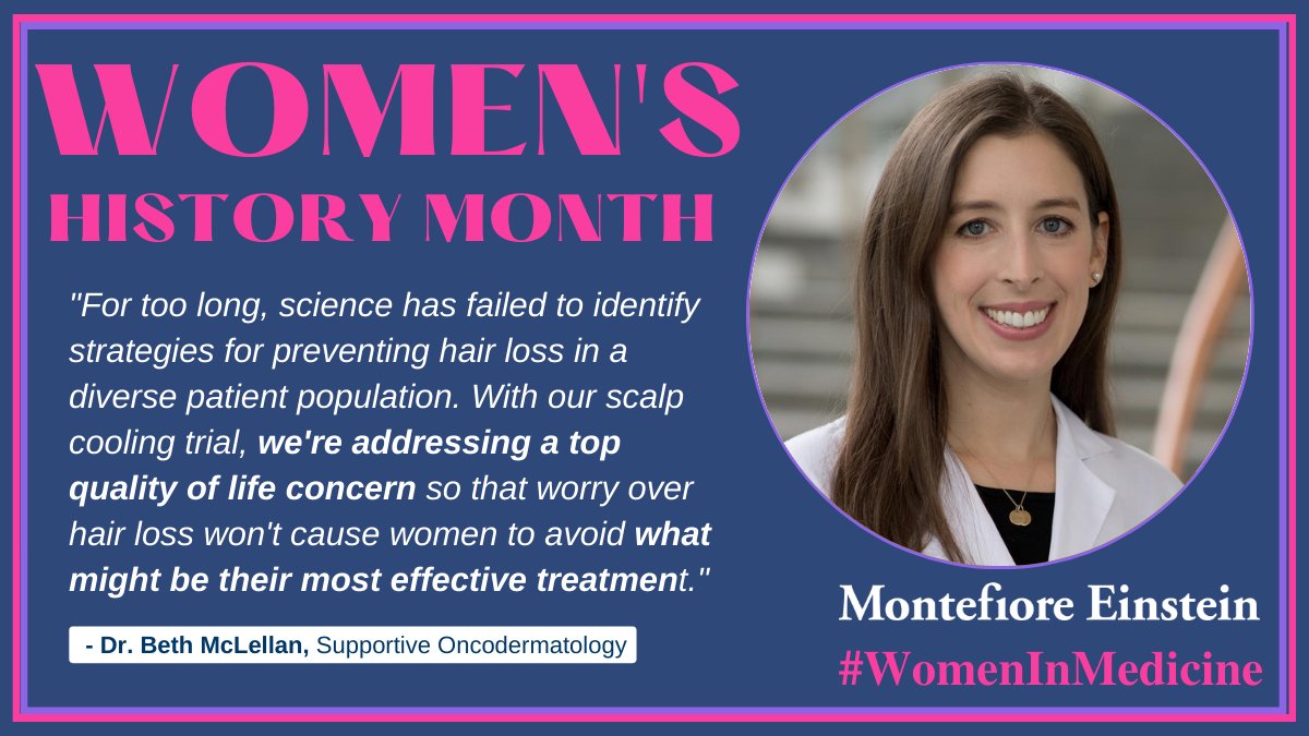 MontefioreNYC's tweet image. Dr. Beth McLellan is leading a clinical trial to test whether #ScalpCooling can protect Black &amp;amp; Latina women w/ textured hair types from hair loss due to chemotherapy. #ThisIsHealthEquity

She also directs an #Oncodermatology research fellowship @EinsteinMed. #WomensHistoryMonth