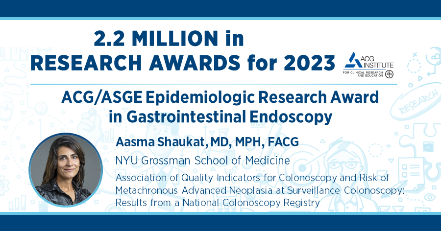Congratulations to Aasma Shaukat, MD, MPH, FACG, on receiving the ACG/ASGE Epidemiologic Research Award in Gastrointestinal Endoscopy!

View all ACG Clinical Research Award recipients:
➡️ gi.org/research-grant…

#ACGInstitute #LEECenter #GItwitter @AasmaShaukatMD @ASGEendoscopy