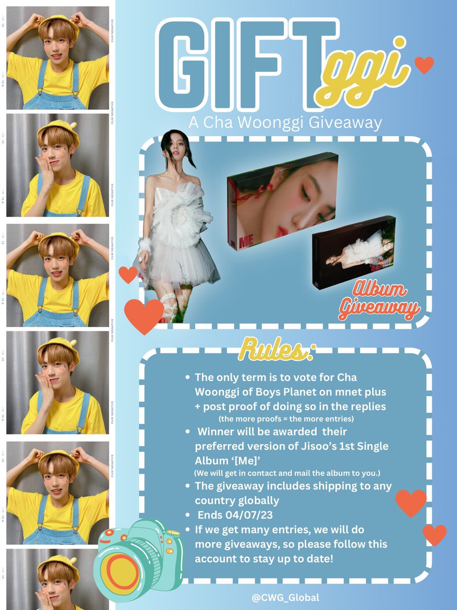 fairywoongki's tweet photo. 🚀 KIM JISOO ALBUM GIVEAWAY for Boys Planet's CHA WOONGGI! 🎁 
 
⭐️ Prize: one version of Jisoo's "Me" album
⭐️ ends April 7th
⭐️ 1 vote = 1 entry
⭐️ voting tutorial + rules below!

— the GA will only go through if there's at least 20 entries!

#차웅기 #김지수 #BOYSPLANET https://t.co/7VfouBr40i