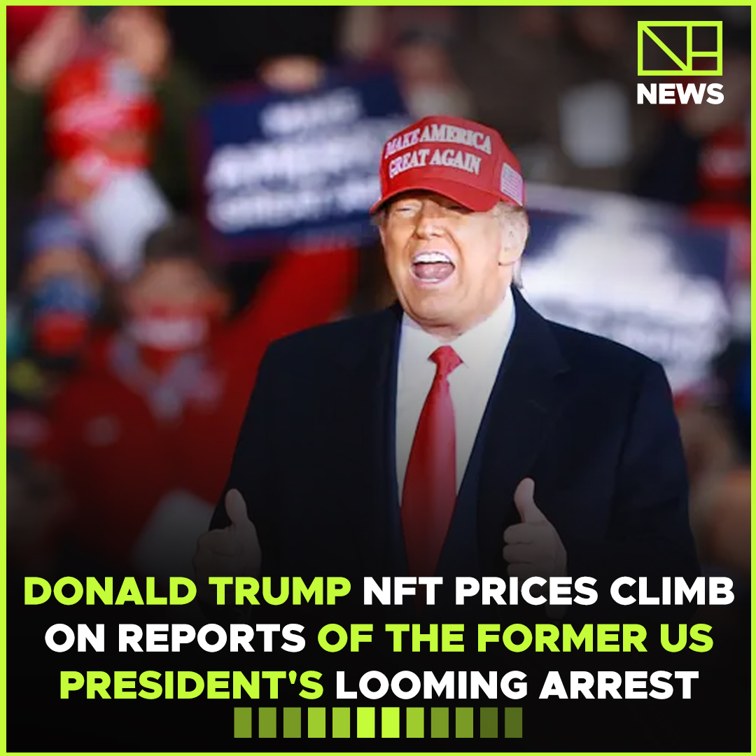 thenftist's tweet photo. 📌 Donald Trump NFT prices climb on reports of the former US president's looming arrest

Follow 👉 @thenftist 

#nfts #nft #nftart #nftcommunity #nftcollector #nftartist #crypto #digitalart #cryptoart #ethereum #opensea #nftcollectors #blockchain https://t.co/cjaHvDbCW8