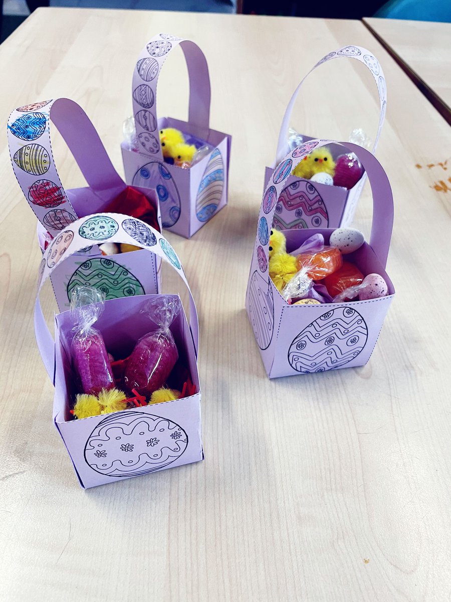 SywellSchool's tweet photo. The children in one of our lunchtime clubs have made some lovely Easter baskets full of goodies today! 🐥🍬🍫 https://t.co/hdXosfpbmy
