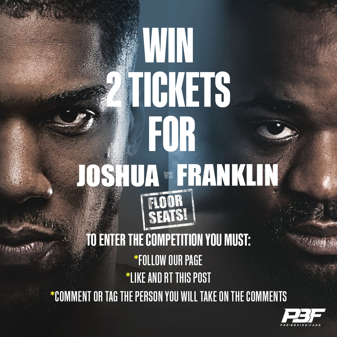 ⏰ 𝑪𝑶𝑴𝑷𝑬𝑻𝑰𝑻𝑰𝑶𝑵 𝑻𝑰𝑴𝑬 ‼️ 🎟️ We have 2⃣ pairs of 𝐅𝐋𝐎𝐎𝐑 𝐒𝐄𝐀𝐓𝐒 to giveaway to 2⃣ lucky followers to see @anthonyjoshua 🆚 @JermaineFrankl6 on Saturday @TheO2 👊 ⏳ Ends: Thursday 30th March @ 7pm #Competition #Boxing #JoshuaFranklin
