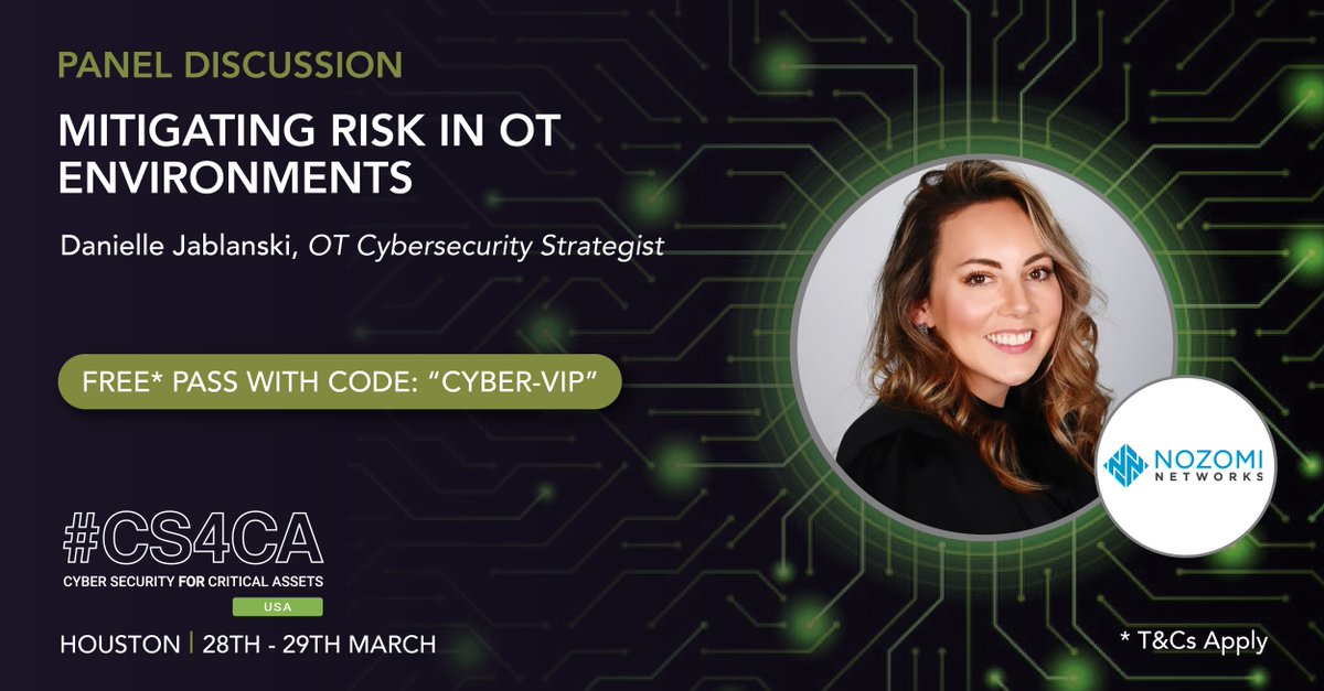 nozominetworks's tweet image. We&apos;re excited to be back at #CS4CA! @CyberSnark will join a panel discussion about mitigating risk in #OT environments. Meet our team at Nozomi Networks&apos; booth #5 to talk with us about how to protect your #CriticalAssets. See you in Houston!

More info: ow.ly/849X50NmPuf
