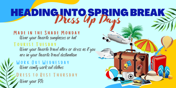 Gearing up for spring break with some fun dress up days! #CCEthespace4U