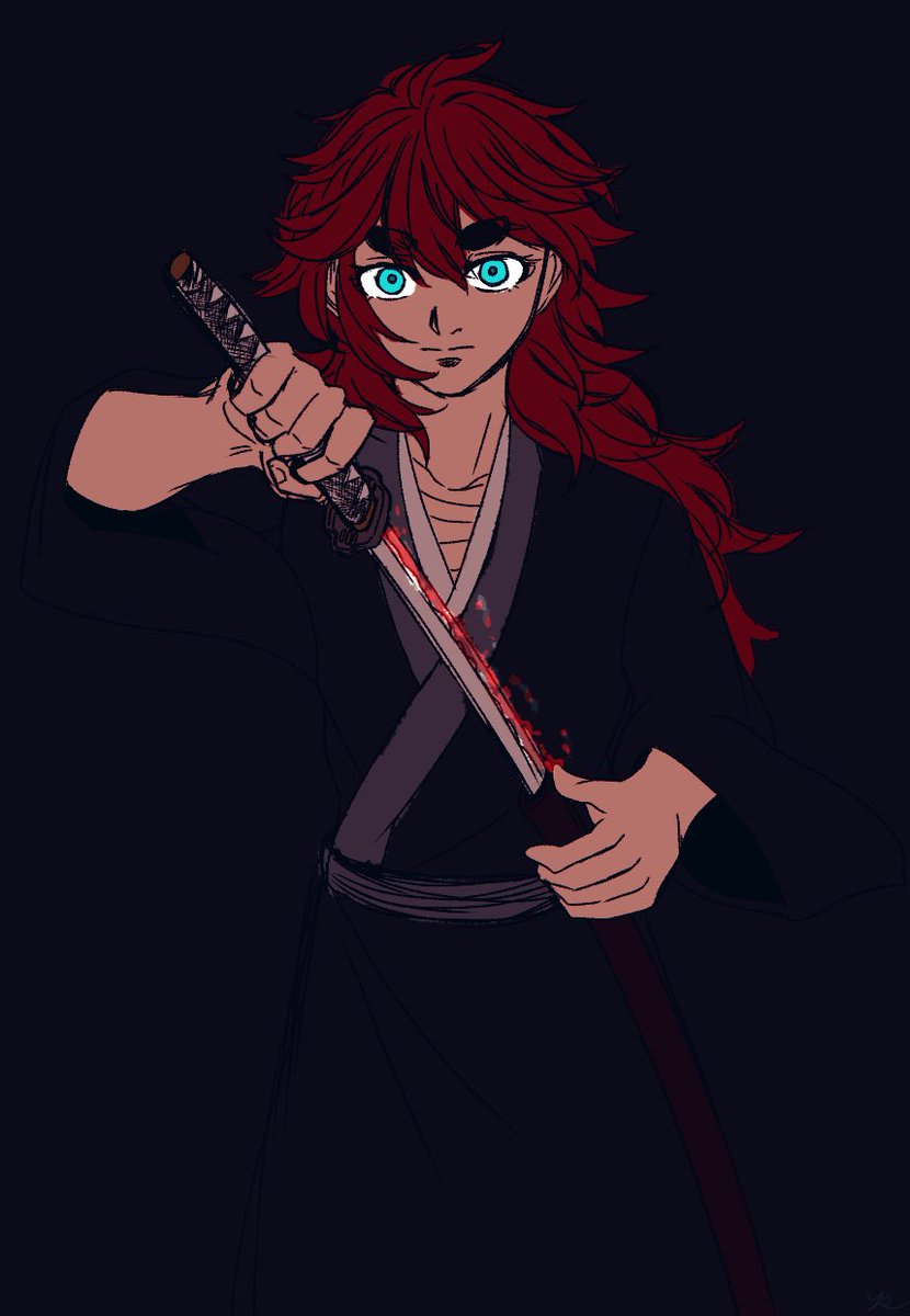weapon sword red hair solo unsheathing holding weapon holding  illustration images