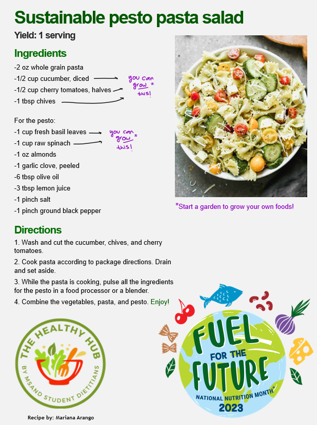 LoganUniversity's tweet photo. Sustainable eating is important - it allows you to nourish yourself while protecting the environment. 
Start by cooking recipes that encourage sustainability, like this pesto pasta salad created by Mariana Arango, student in Logan's Applied Nutrition &amp; Dietetics program. https://t.co/T0kiT5a9se