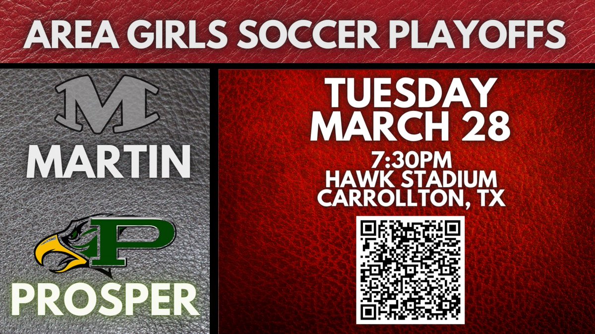 MHSladysoccer's tweet photo. Need all the Lady Warriors fans to come out to support the team TOMORROW!

🚨 Round Two 🚨
Area Playoffs

Tuesday March 28
🆚 Prosper
⌚️7:30pm
🏟 Hawk Stadium - Carrollton, TX

Tickets purchased through QR code below https://t.co/nkuRsKw6En