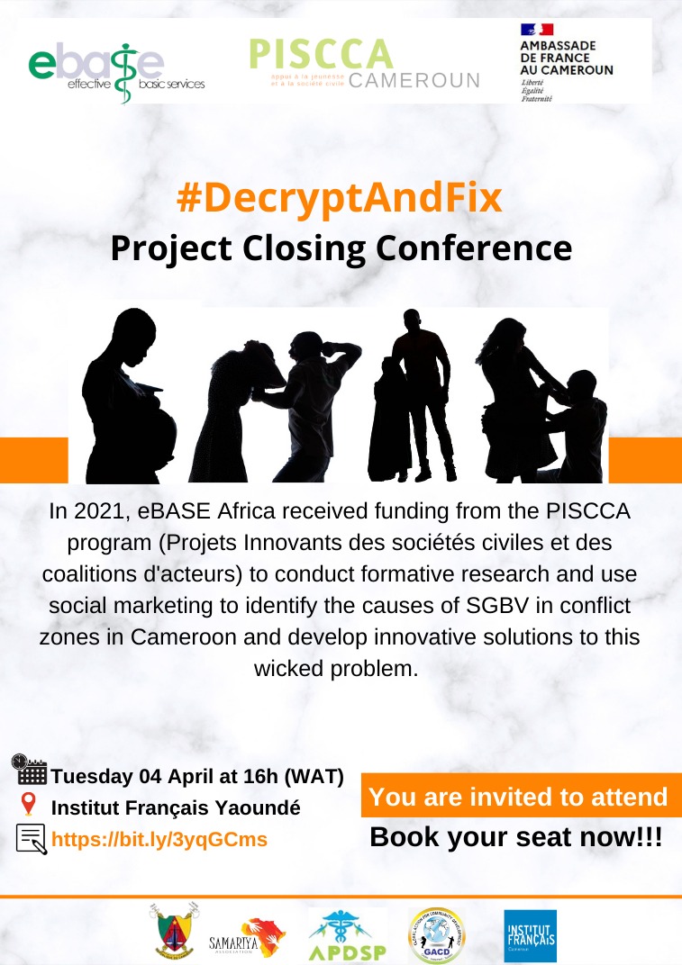 ebase_africa's tweet photo. #REMINDER
You are invited to our #DecryptAndFix project closing conference on Tuesday, April 4 at @IFCameroun Yaounde at  2p.m.(WAT).

Register now to attend.
 https://t.co/DG0kwTGAlv.

@FRauCameroun @EU_Commission @OIFrancophonie  @AFD_France @unicefcameroon @unwomenafrica https://t.co/ltMvV2iEsc