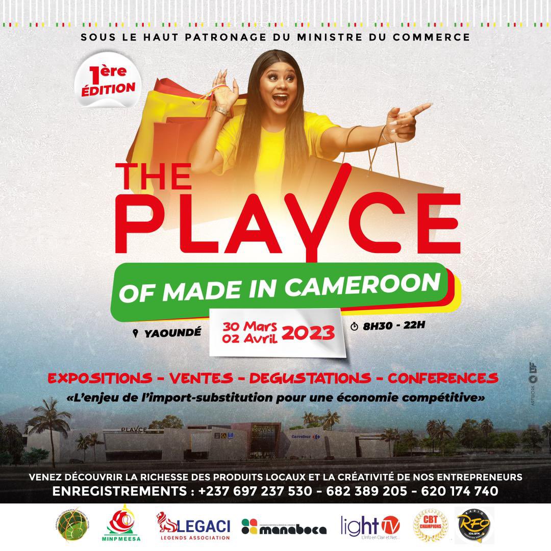 #ThePlayceOfMadeInCameroon📌 

💡Thème : L’enjeu de l’import-substitution pour une économie compétitive 

🔅 Au Programme : 
- #Expositions
- Ventes 
- Dégustations 
- Conferences 

🗓 30 Mars - 2 Avril 
⛳️ Yaoundé 

⌚️ 8h30 - 22h 
💰 Entrée gratuite 

 #MIC #MadeInAfrica
