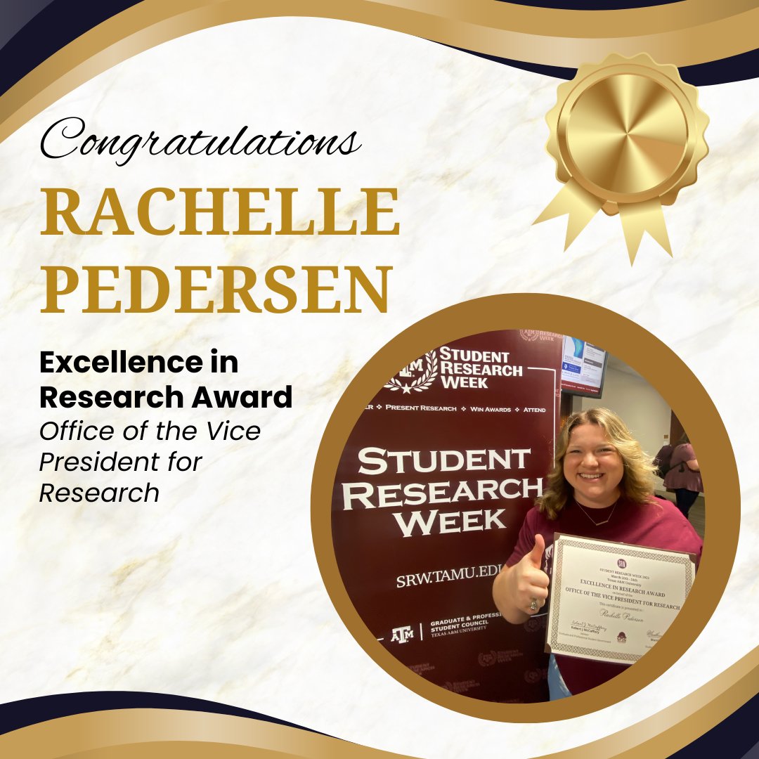 Congratulations to Rachelle Pedersen on winning the Office of the Vice President for Research's Excellence in Research Award at Texas A&M University! We are incredibly proud of Rachelle and her contributions to Curriculum & Instruction! #ResearchExcellence #GraduateResearch