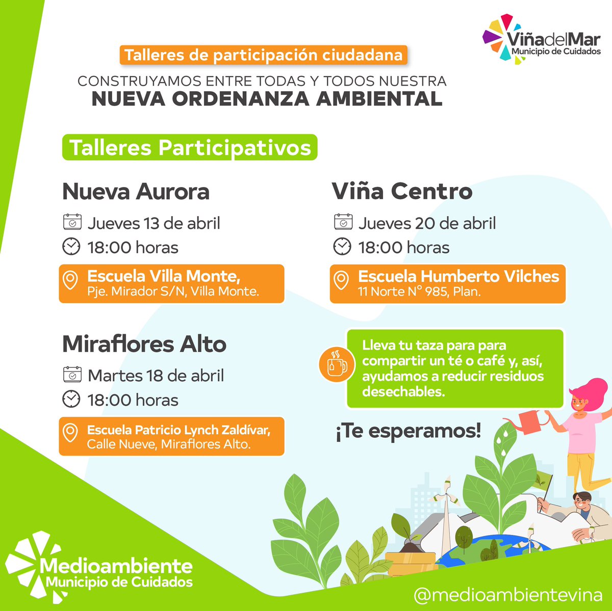 📋🌱 El Municipio de Cuidados pronto  comenzará la elaboración de la primera Ordenanza Ambiental de la comuna de Viña del Mar y la participación ciudadana es un factor fundamental para el desarrollo de esta.

👉 Confirma tu asistencia aquí: qrco.de/ordenanazaamb

#ViñadelMar