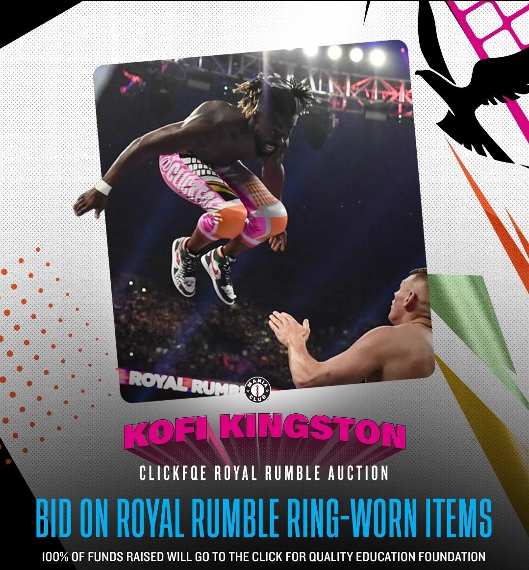 Hey y’all! As promised, I’m auctioning my Royal Rumble ring-worn gear &amp; ring-worn custom shoes to raise money for <a href="/CLICKfqe/">Click For Quality Education Foundation</a>.

Visit the link in my bio for more details or submit a silent auction bid to maniaclubauctions@gmail.com. Silent auction ends at 3am EST on 4/4. 

🚨