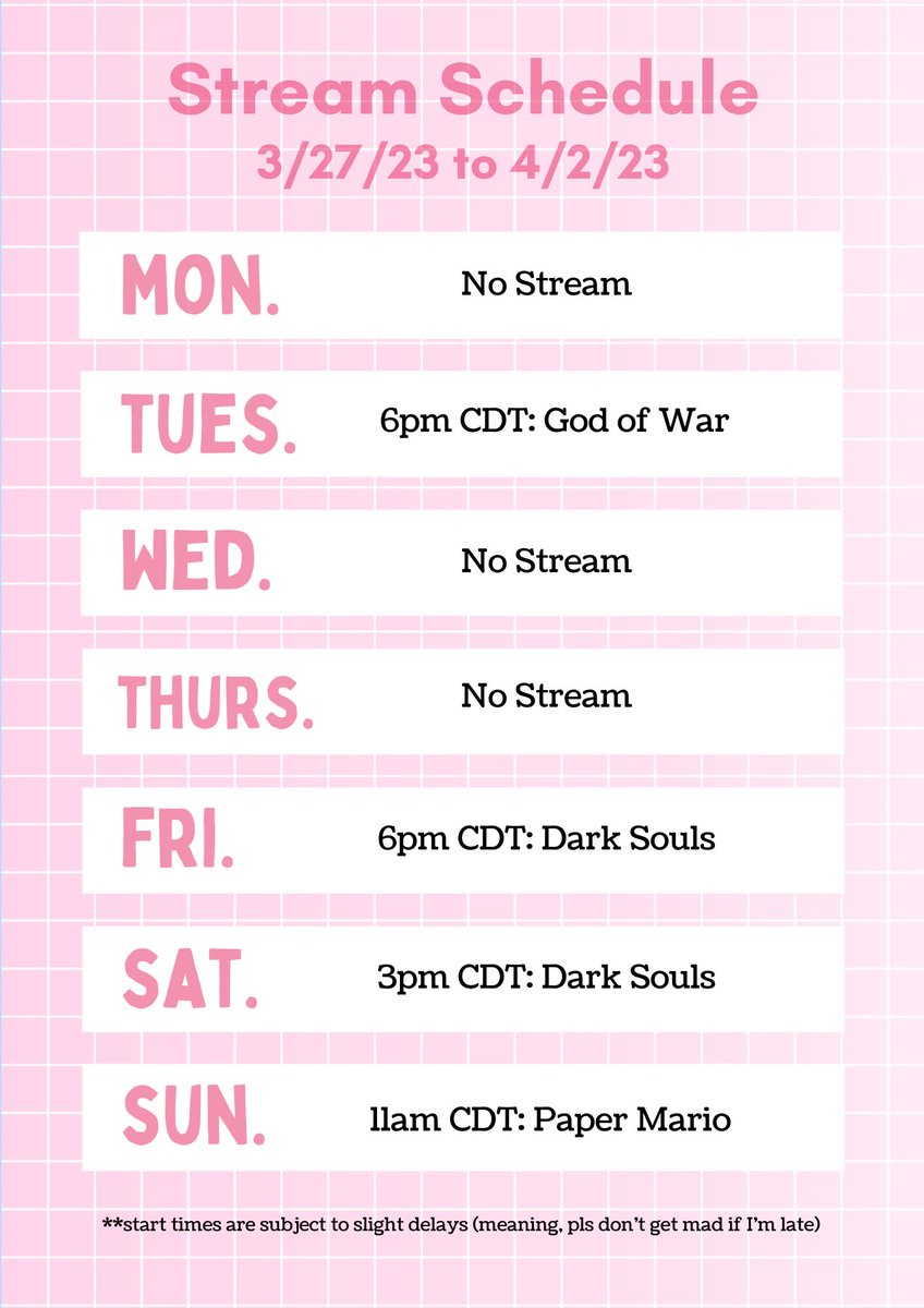 phoenixdowner's tweet image. ✨ stream schedule for 3/27-4/7 ✨

I’ve got plans tonight so moving this week’s GOW stream to tomorrow! hope y’all have a lovely week 💖