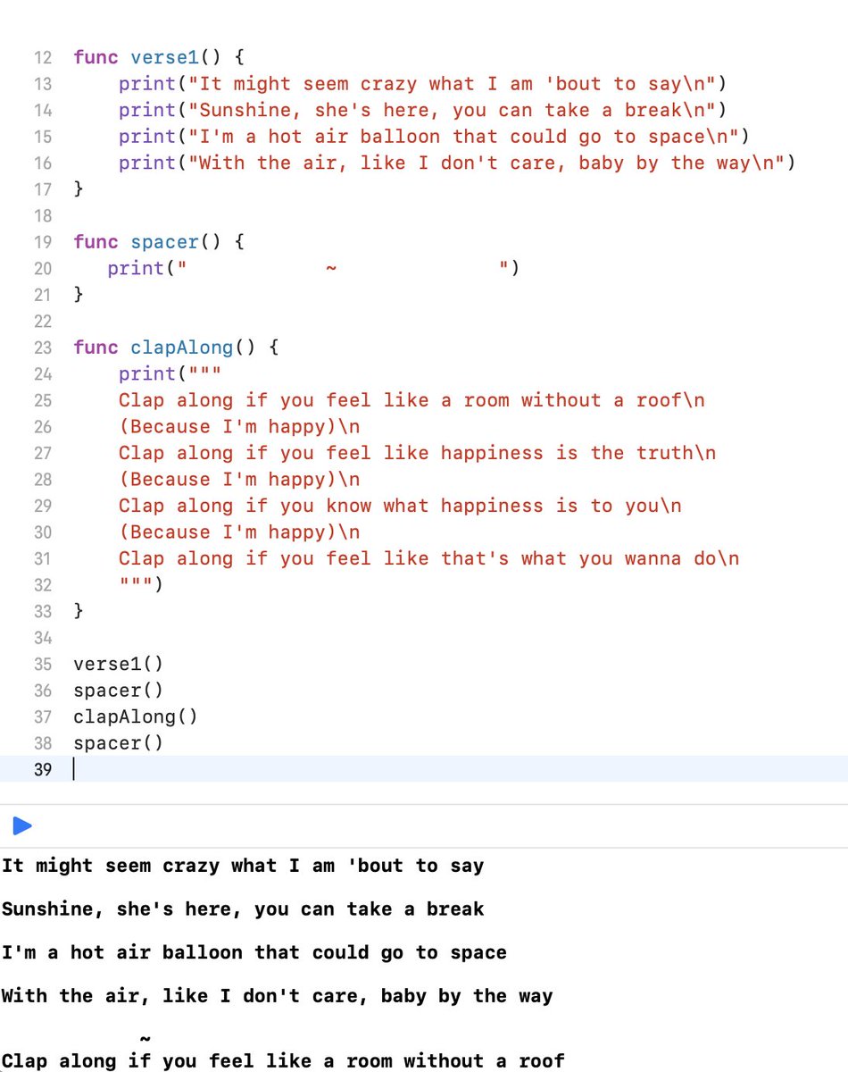 TurnbullChris's tweet image. Practicing &quot;Happy&quot; functions with Intro to App Development students this morning with lyrics by @Pharrell 
#DevelopWithSwift @AppleEDUchat #SPPSCodes #EveryoneCanCode