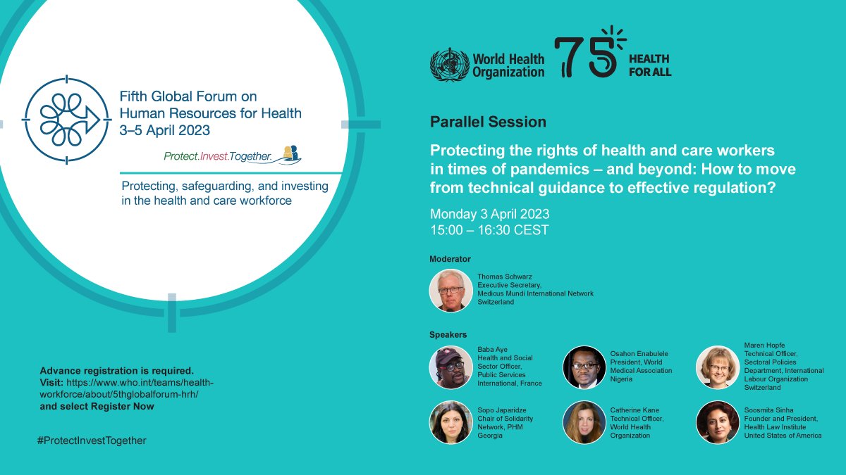 Medicus Mundi International Network (@mmi_updates) on Twitter photo Protecting the rights of health and care workers in times of pandemics – and beyond
Join us on Monday 3 April 2023 15.00 CEST at <a href="/WHO/">World Health Organization (WHO)</a> Fifth Global Forum on #HRH #ProtectInvestTogether <a href="/GHWNetwork/">GHWN</a>
Forum programme healthandcareworkforce.org
Session details medicusmundi.org/april2023sessi… Protecting the rights of health and care workers in times of pandemics – and beyond
Join us on Monday 3 April 2023 15.00 CEST at <a href="/WHO/">World Health Organization (WHO)</a> Fifth Global Forum on #HRH #ProtectInvestTogether <a href="/GHWNetwork/">GHWN</a>
Forum programme healthandcareworkforce.org
Session details medicusmundi.org/april2023sessi…