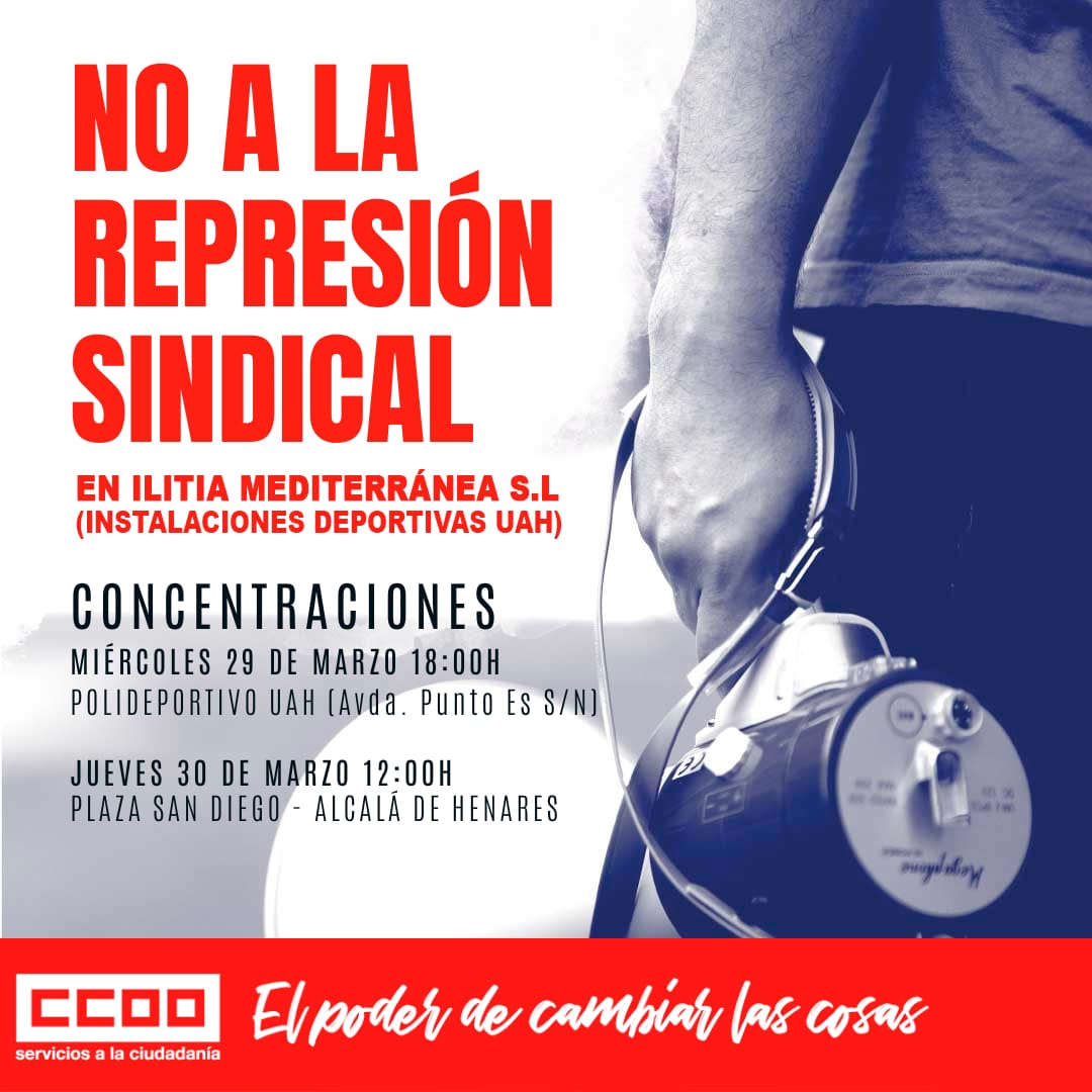 ccoohenares's tweet photo. 🔥 NO A LA REPRESIÓN SINDICAL en Ilitia Mediterránea SL, empresa que gestiona las instalaciones deportivas de la Universidad de #AlcaládeHenares.

🔴 Convocamos paros y movilizaciones ante el despido de una delegada de CCOO.

¡Si nos tocan a un@, nos tocan a tod@s! https://t.co/54g2Wo4dyE