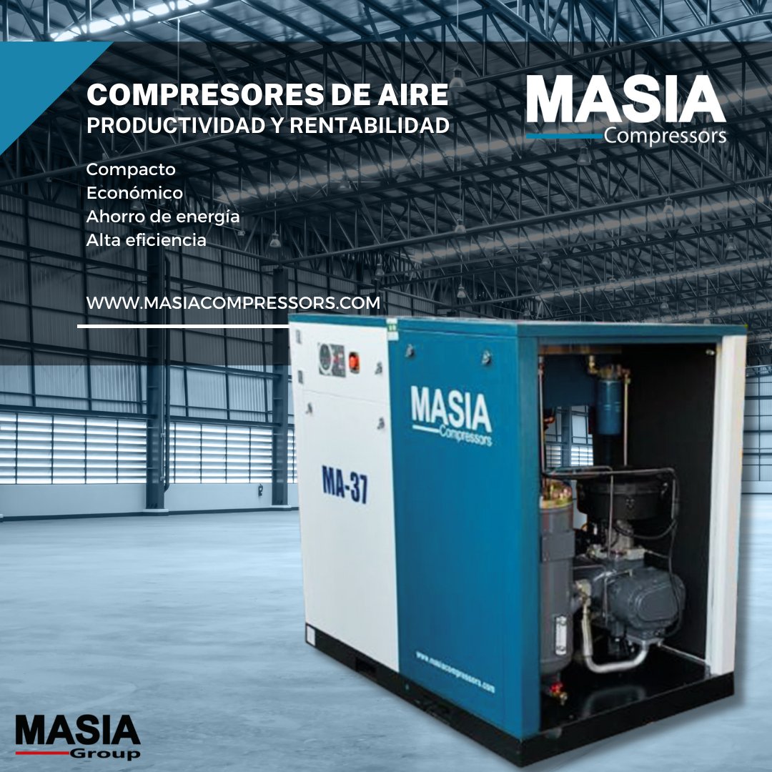 masiagroup's tweet image. #MasiaGroup Productividad, económicos y con el máximo desempeño, Compresores Masia. #MasiaCompressors #aircompressorservice 
Compacto 
Económico 
Ahorro de energía 
Alta eficiencia