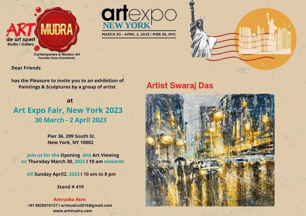 Dear friends,

Watch out for this space! Save the Date..

Tick Tock …Countdown Begins Starts..
Gear up..Ready Steady &amp; Go..

I Swaraj Das, am very excited to be a part of the #Art Expo Fair, New York's #30 March -2 April 2023 edition, under the panel of #Artmudra - de art xp…