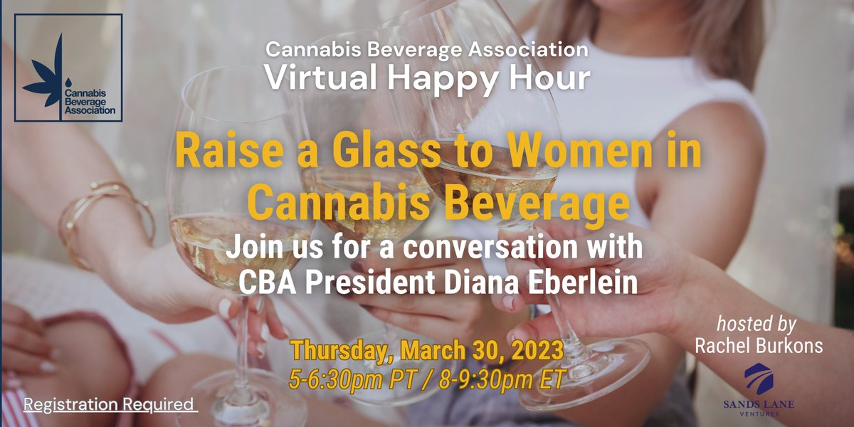 Mark your calendars for the upcoming Cannabis Beverage Association (CBA) Virtual Happy Hour and join us in raising a glass to women in the cannabis beverage industry 🥂 #DrinkItIn 

Register Today: us06web.zoom.us/meeting/regist…