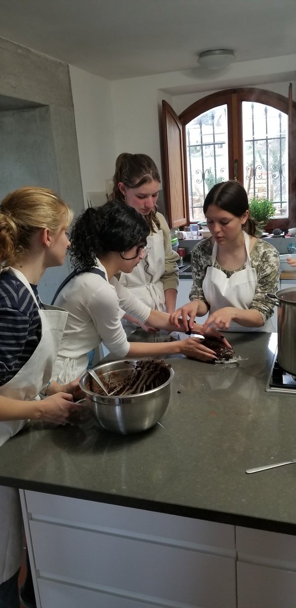 HBUSItaly's tweet photo. In our afternoon cooking class we are making a traditional lasgna-like dish and chocolate "sausage" for dessert. We will eat well for dinner tonight! https://t.co/54nuv8eTIP