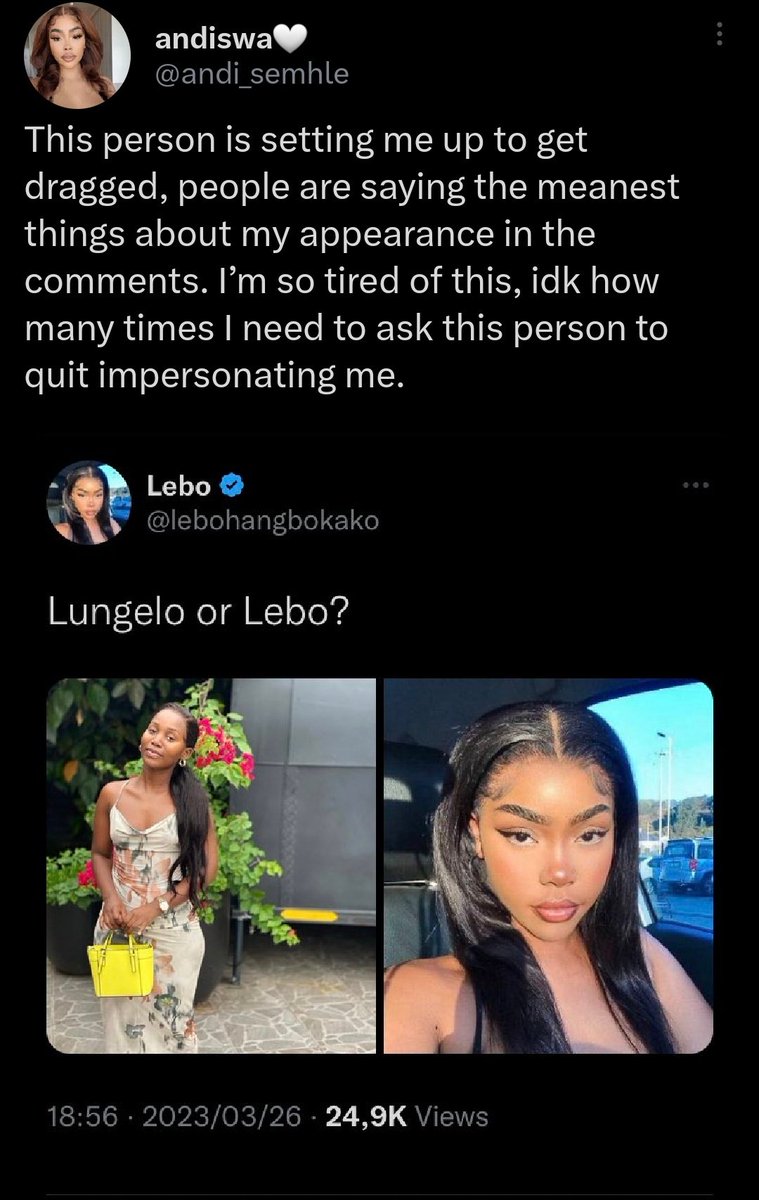 @lebohangbokako @GwedeMantashe1 The lady you are catfishing (@andi_semhle )is asking that you stop, she is tired and getting cyber bullied