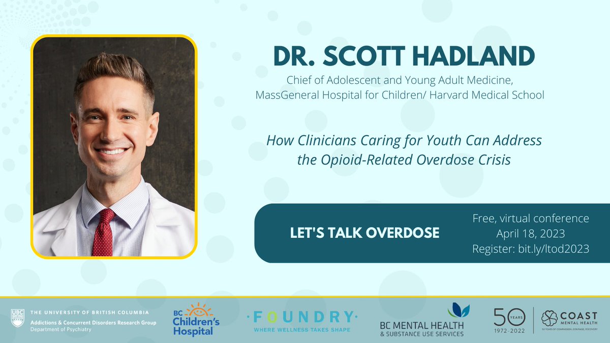 ACD Research Group (@acdresearch) on Twitter photo We are excited to welcome <a href="/DrScottHadland/">Scott Hadland, MD</a> from <a href="/harvardmed/">Harvard Medical School</a> & @mghfc to the Let's Talk Overdose conference!
Get your FREE ticket to this virtual event on April 18: bit.ly/ltod2023 We are excited to welcome <a href="/DrScottHadland/">Scott Hadland, MD</a> from <a href="/harvardmed/">Harvard Medical School</a> & @mghfc to the Let's Talk Overdose conference!
Get your FREE ticket to this virtual event on April 18: bit.ly/ltod2023
