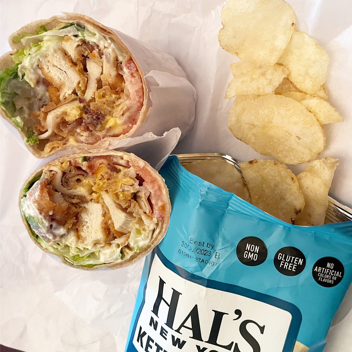 Love a good customer photo! Beach Bum with Mayo on a Wrap and delicious Hal’s Chip!