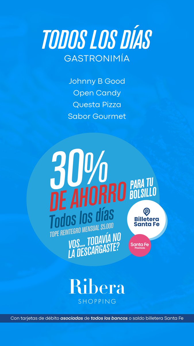 RiberaShopping's tweet photo. ¡Vení a Ribera y aprovechá los descuentos de Billetera Santa Fe! https://t.co/bU2uNBiUxK