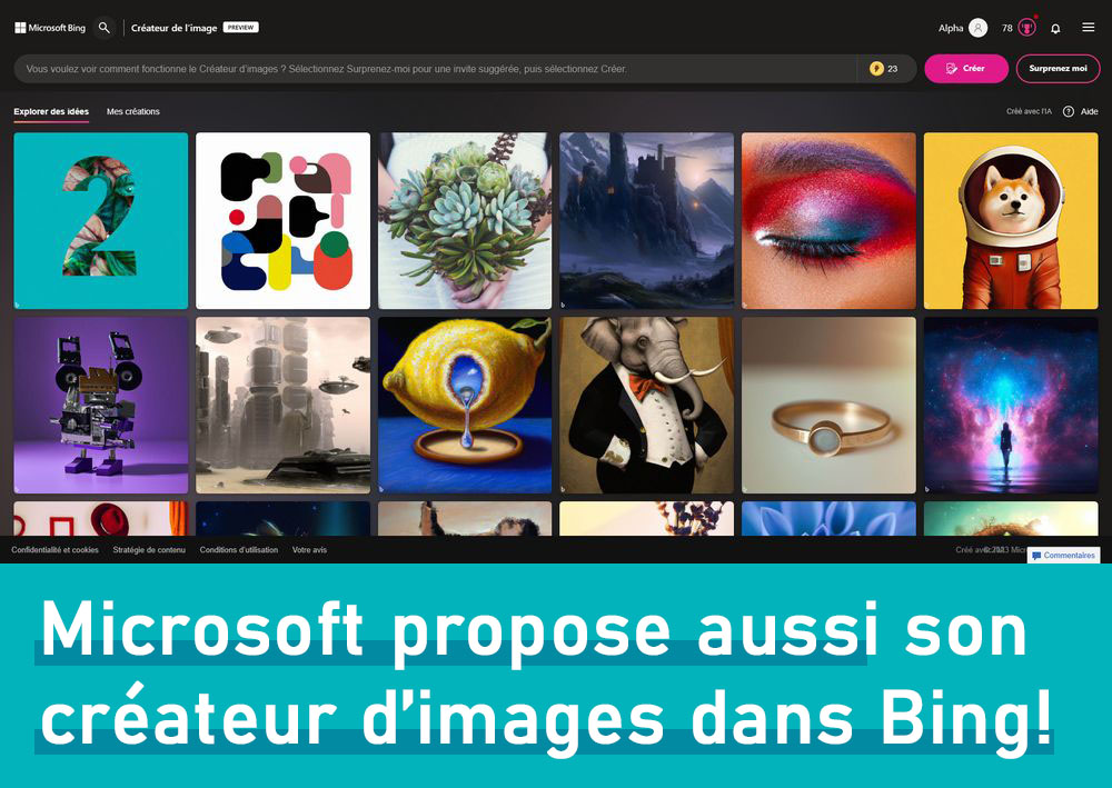 dr_ordinateur's tweet photo. Microsoft a lancé Bing Image Creator qui est basé sur DALL-E d'OpenAI et alimenté par l'IA. Cet outil permet de générer des images à l'aide de l'intelligence artificielle. Bing Image Creator fera partie de Bing et acceptera des invites en langage naturel pour créer des images. https://t.co/cH2GlI4zn3
