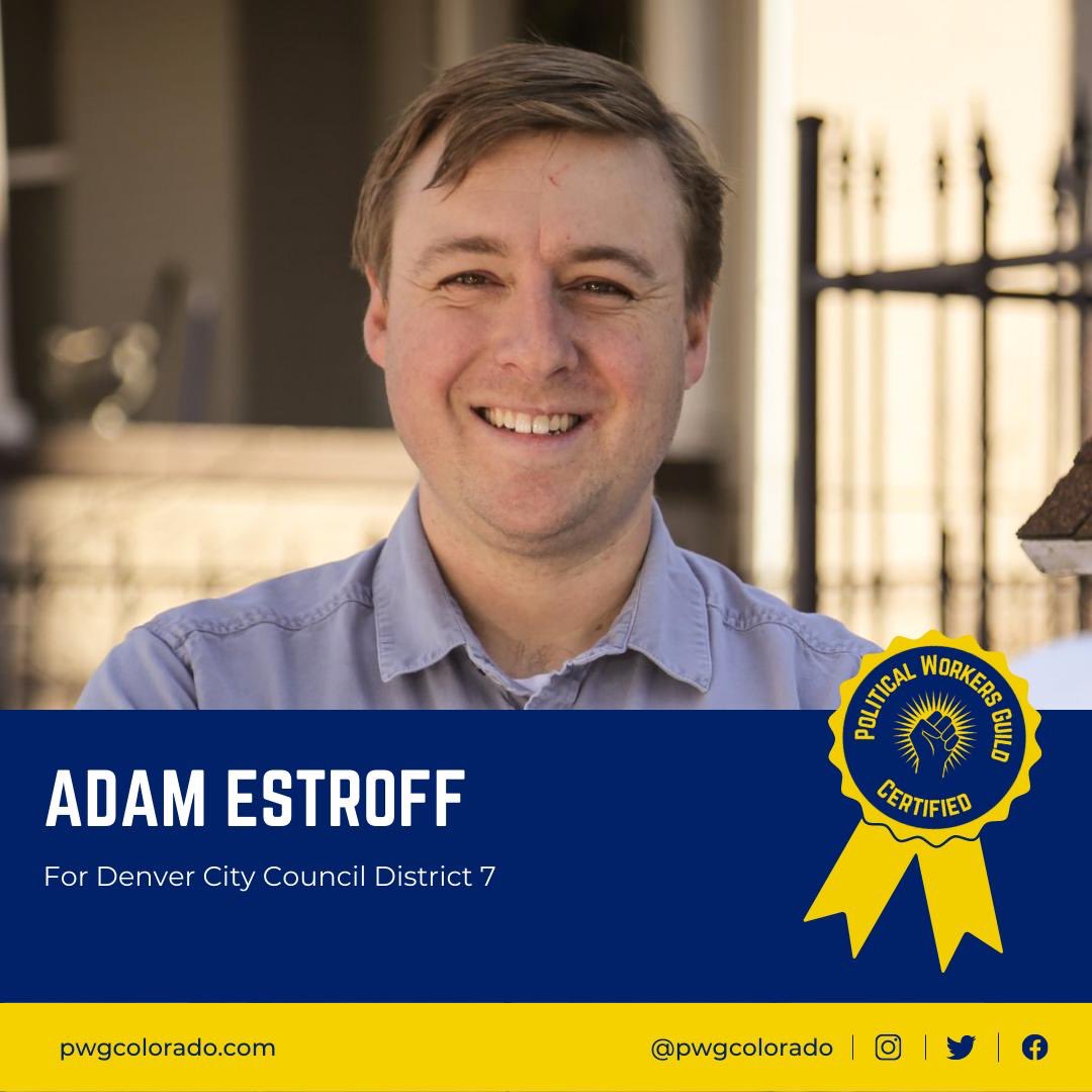 pwgcolorado's tweet photo. We are proud to announce that @Adam_Estroff’s campaign for City Council District 7 has met our standards for campaign certification! https://t.co/ZWOCH0zRyu